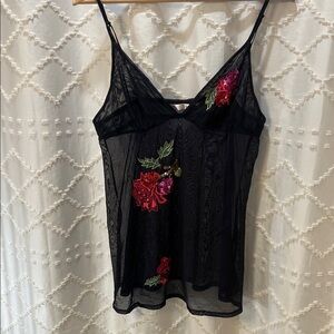 Victoria's Secret Black Sheer Camisole with Floral Embroidery